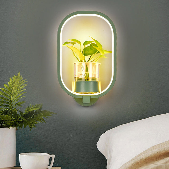 Lisslune | Round/Rectangular Metal Wall Lamp Macaron Gray/Yellow/Blue LED Wall Light with Plant Pot for the Bedroom