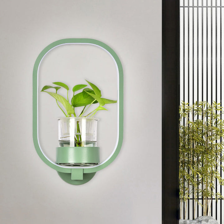 Lisslune | Round/Rectangular Metal Wall Lamp Macaron Gray/Yellow/Blue LED Wall Light with Plant Pot for the Bedroom