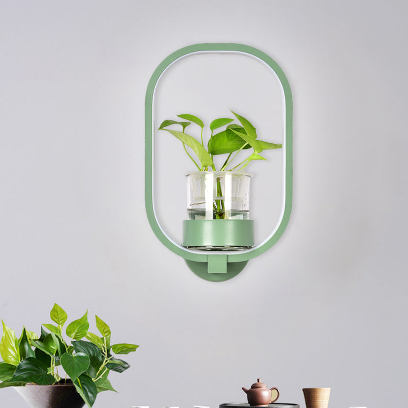 Lisslune | Round/Rectangular Metal Wall Lamp Macaron Gray/Yellow/Blue LED Wall Light with Plant Pot for the Bedroom