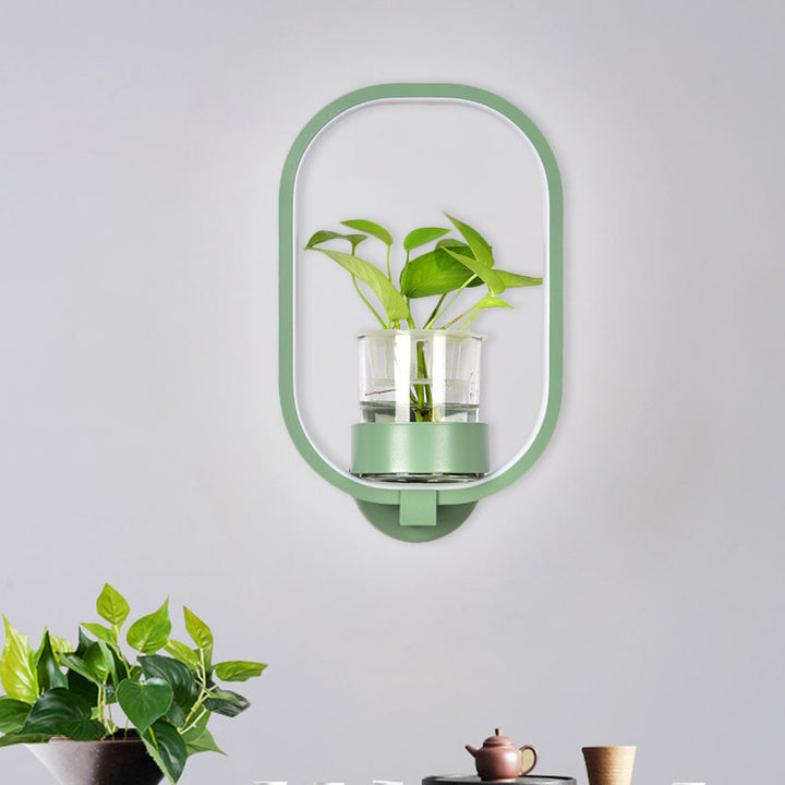 Lisslune | Round/Rectangular Metal Wall Lamp Macaron Gray/Yellow/Blue LED Wall Light with Plant Pot for the Bedroom