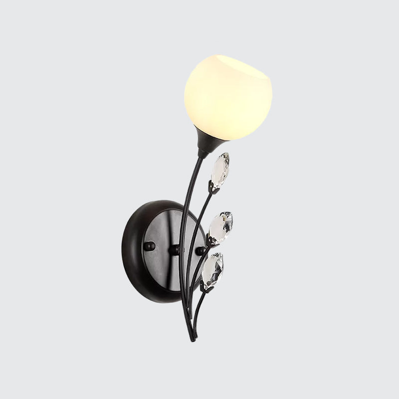 Lisslune | Black 1/2-Bulbs Wall Light Simplicity Satinated White Glass Bowl Wall Mounted Lamp