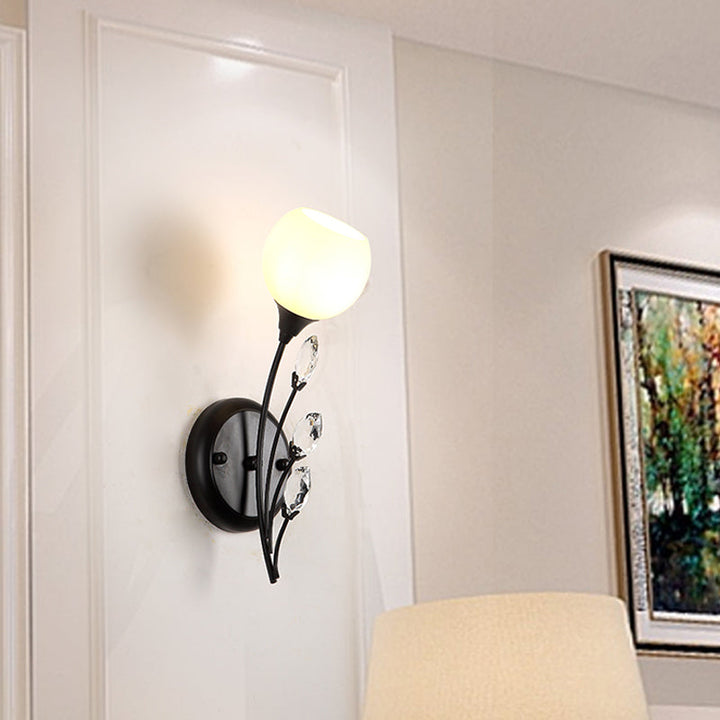 Lisslune | Black 1/2-Bulbs Wall Light Simplicity Satinated White Glass Bowl Wall Mounted Lamp