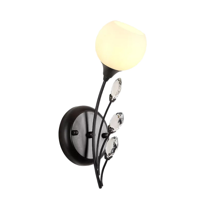 Lisslune | Black 1/2-Bulbs Wall Light Simplicity Satinated White Glass Bowl Wall Mounted Lamp