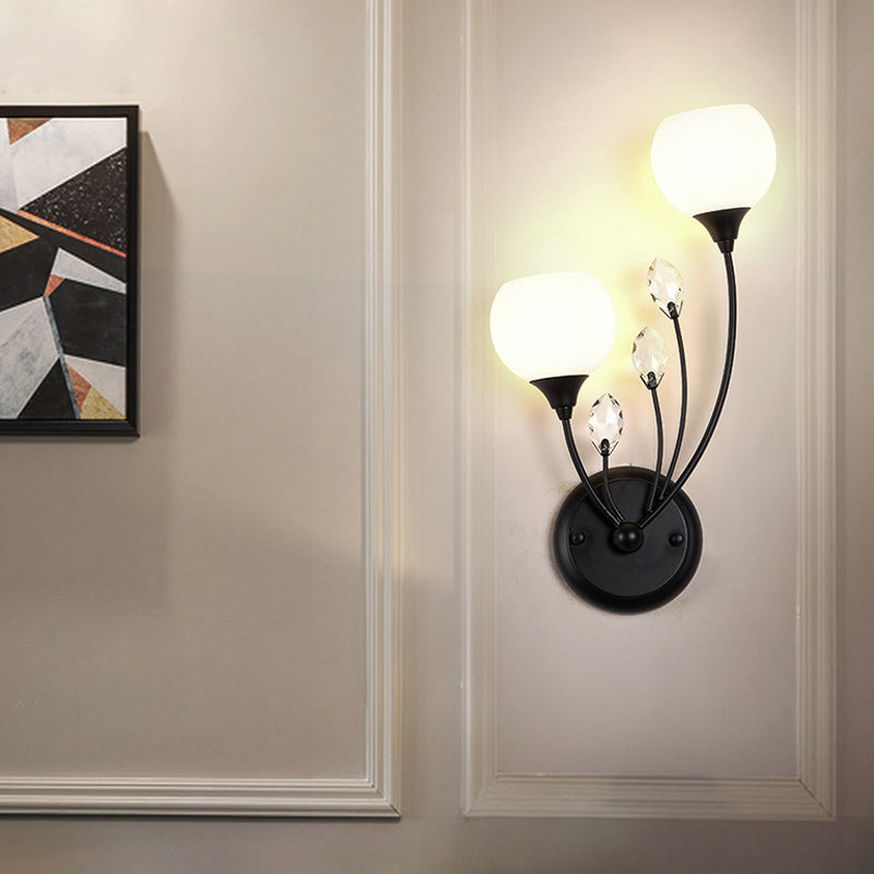 Lisslune | Black 1/2-Bulbs Wall Light Simplicity Satinated White Glass Bowl Wall Mounted Lamp