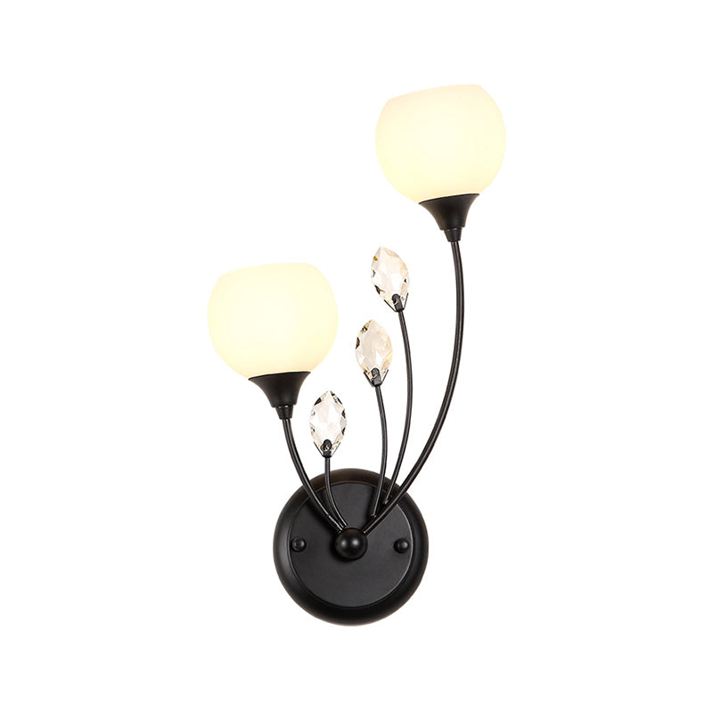Lisslune | Black 1/2-Bulbs Wall Light Simplicity Satinated White Glass Bowl Wall Mounted Lamp