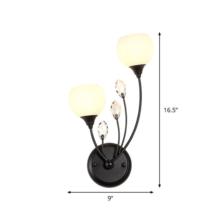 Lisslune | Black 1/2-Bulbs Wall Light Simplicity Satinated White Glass Bowl Wall Mounted Lamp