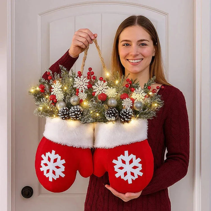 Lisslune | Pre-lit Christmas wreath in mitten shape – 120 LEDs with timer function