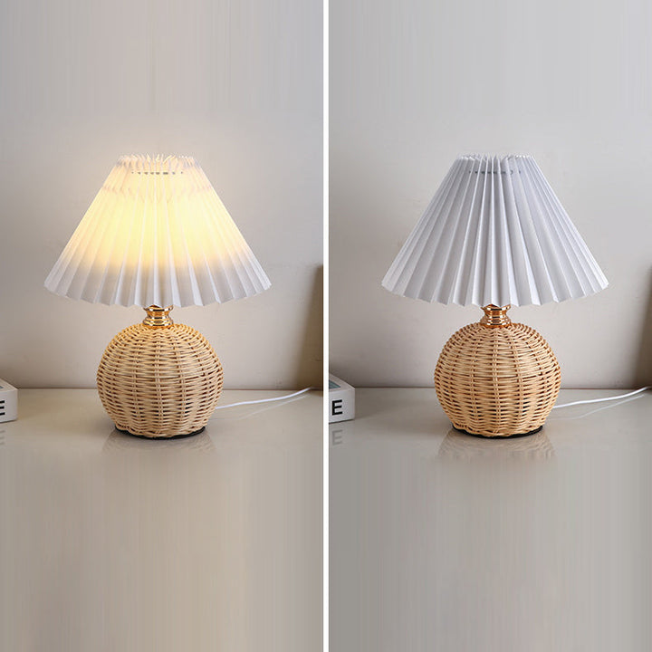 Lisslune | RattaLume Nordic LED Table Lamp | Woven Rattan & Foldable Fabric Shade | Mood Light | Decor for the Bedroom