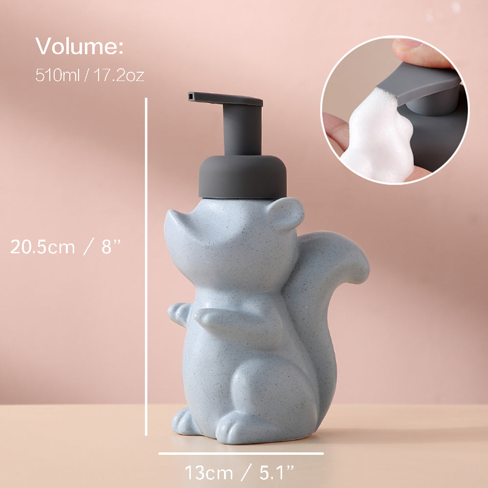 Lisslune | Ceramic Soap Dispenser, Squirrel Foam Pump Bathroom Bottle, Animal Design, Refillable Reusable Lotion Pump for Bathroom Kitchen, 510ml/17.2oz