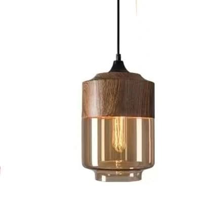 Lisslune | Hand-Blown Glass & Wood Pendant Light Adjustable