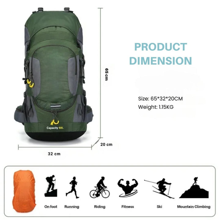 Lisslune | 60L Waterproof Backpack – Ultimate Outdoor Backpack for All Adventures