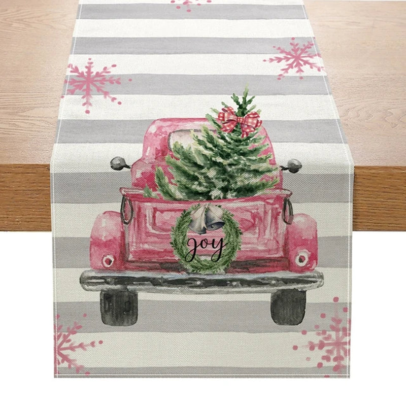 Lisslune | Linen Christmas Table Runner Snowman Christmas Tree Home Dining Table Cloth Tablecloth 2023 Christmas Noel Christmas Decorations 2024