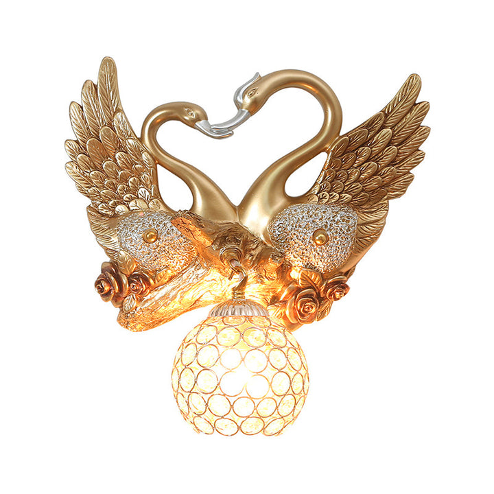 Lisslune | Swan Bedroom Wall Light Modern Metal 1 Light Gold Wall Lighting with Globe Crystal Shade