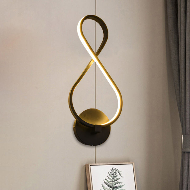 Lisslune | Metallic Hourglass/Note Sconce Minimalistic Black/White LED Wall Lamp Mounting in Warm/White Light for Office