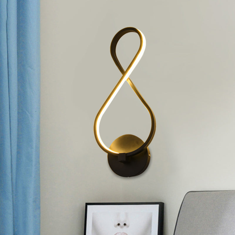 Lisslune | Metallic Hourglass/Note Sconce Minimalistic Black/White LED Wall Lamp Mounting in Warm/White Light for Office