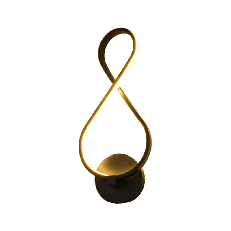 Lisslune | Metallic Hourglass/Note Sconce Minimalistic Black/White LED Wall Lamp Mounting in Warm/White Light for Office
