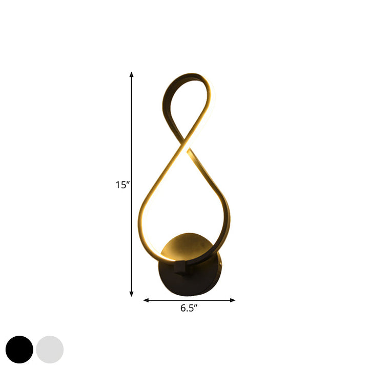 Lisslune | Metallic Hourglass/Note Sconce Minimalistic Black/White LED Wall Lamp Mounting in Warm/White Light for Office