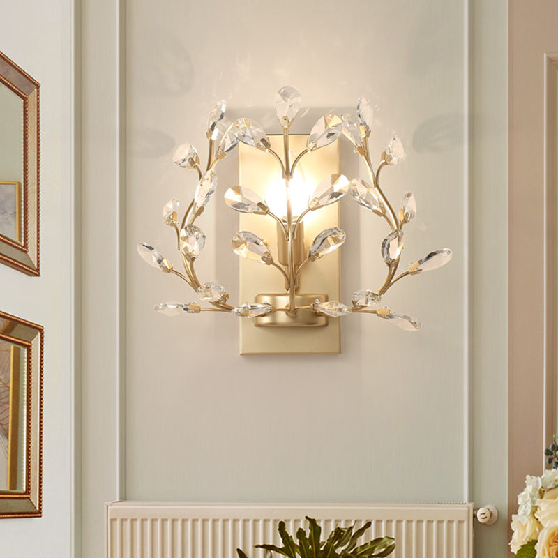 Lisslune | Simple Wall Mounted Light 1 Bulb Clear K9 Crystal Wall Light in Black/Gold for the Living Room