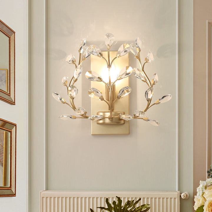 Lisslune | Simple Wall Mounted Light 1 Bulb Clear K9 Crystal Wall Light in Black/Gold for the Living Room