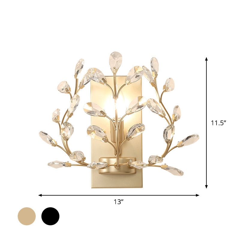 Lisslune | Simple Wall Mounted Light 1 Bulb Clear K9 Crystal Wall Light in Black/Gold for the Living Room
