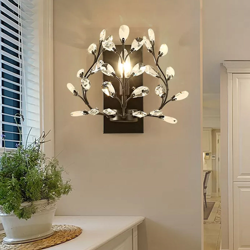 Lisslune | Simple Wall Mounted Light 1 Bulb Clear K9 Crystal Wall Light in Black/Gold for the Living Room