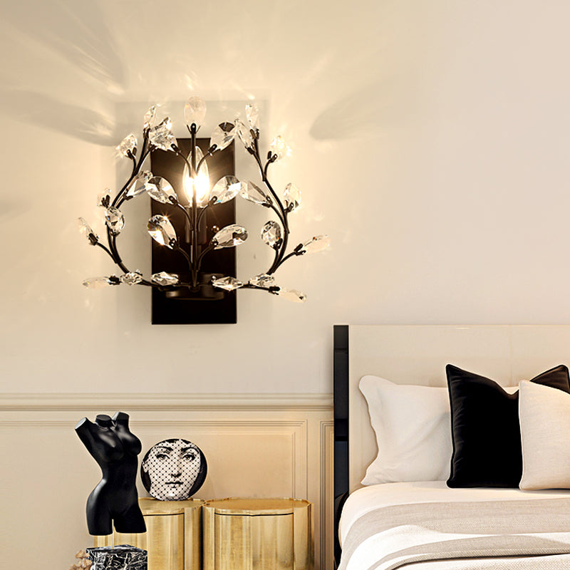 Lisslune | Simple Wall Mounted Light 1 Bulb Clear K9 Crystal Wall Light in Black/Gold for the Living Room