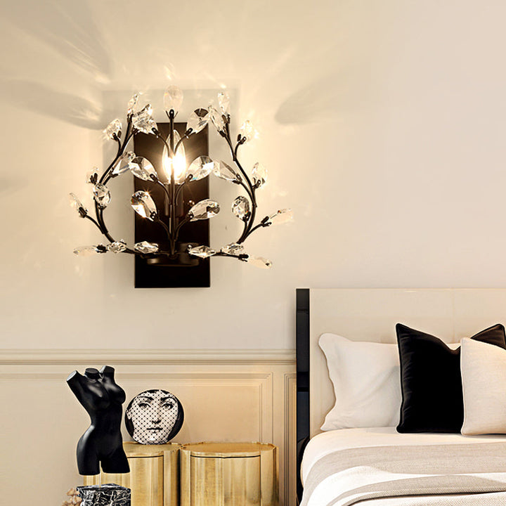 Lisslune | Simple Wall Mounted Light 1 Bulb Clear K9 Crystal Wall Light in Black/Gold for the Living Room