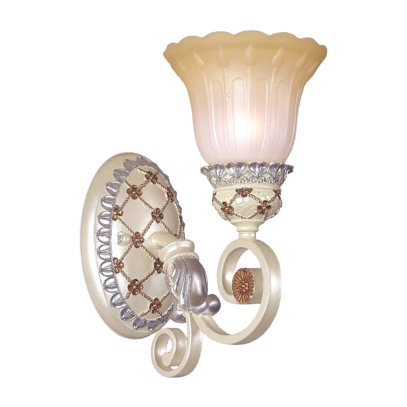 Lisslune | French Country Blossom Wall Lamp 1/2-Light Opal Glass Wall Lighting Idea with Curved Arm in Gold