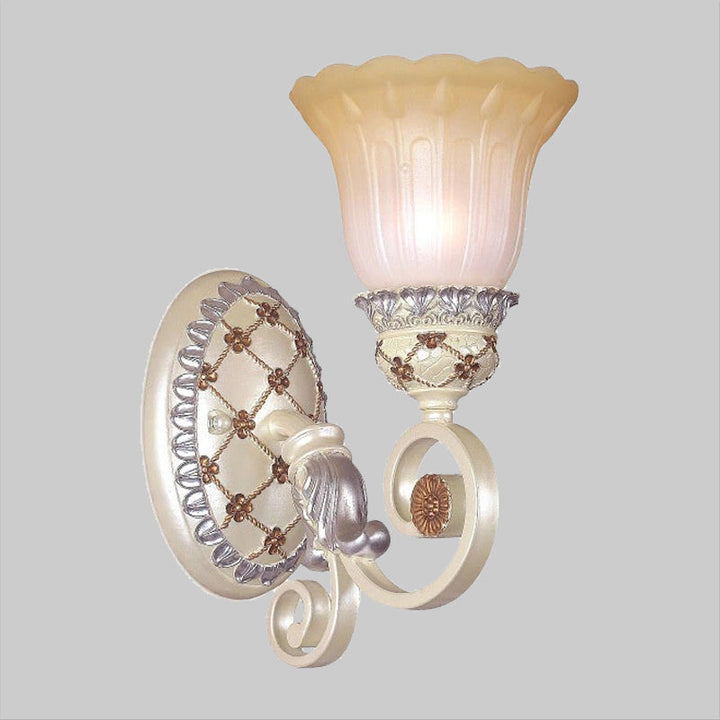 Lisslune | French Country Blossom Wall Lamp 1/2-Light Opal Glass Wall Lighting Idea with Curved Arm in Gold