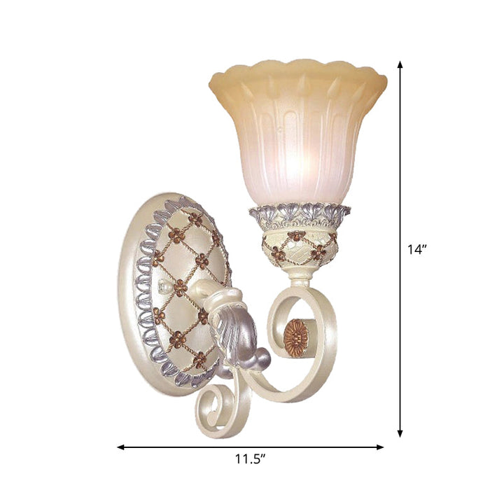 Lisslune | French Country Blossom Wall Lamp 1/2-Light Opal Glass Wall Lighting Idea with Curved Arm in Gold