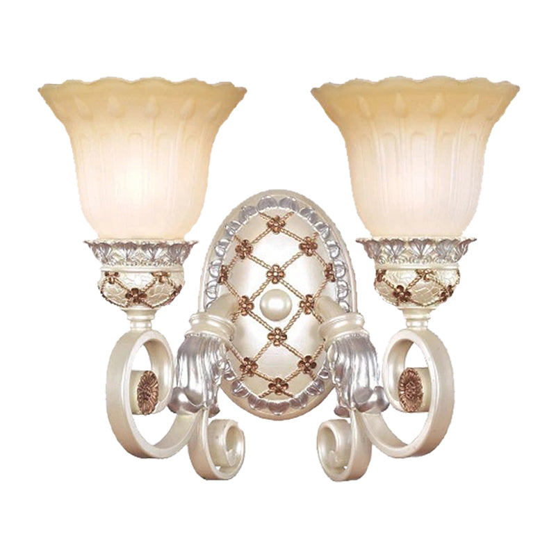 Lisslune | French Country Blossom Wall Lamp 1/2-Light Opal Glass Wall Lighting Idea with Curved Arm in Gold