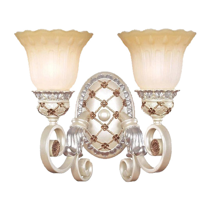Lisslune | French Country Blossom Wall Lamp 1/2-Light Opal Glass Wall Lighting Idea with Curved Arm in Gold