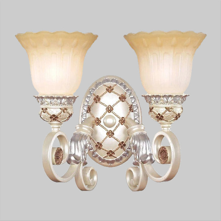 Lisslune | French Country Blossom Wall Lamp 1/2-Light Opal Glass Wall Lighting Idea with Curved Arm in Gold
