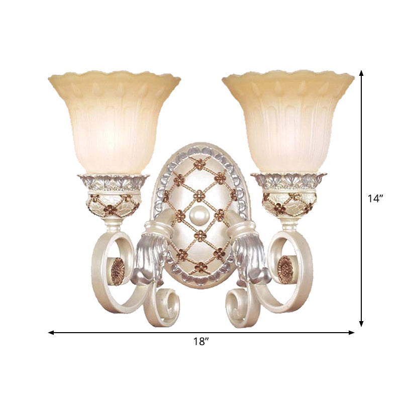 Lisslune | French Country Blossom Wall Lamp 1/2-Light Opal Glass Wall Lighting Idea with Curved Arm in Gold