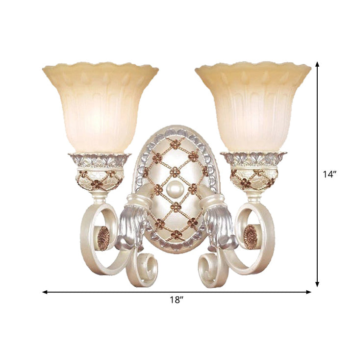 Lisslune | French Country Blossom Wall Lamp 1/2-Light Opal Glass Wall Lighting Idea with Curved Arm in Gold