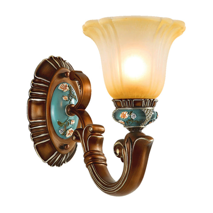 Skørter | Brown 1-Head Wall Light Farmhouse Opal Glass Floral Etching Pattern Wall Light Lighting