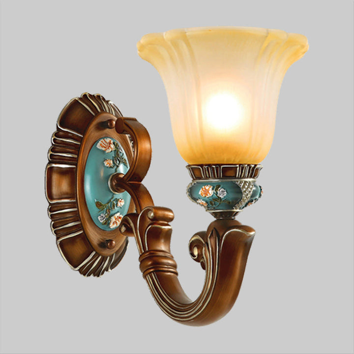 Skørter | Brown 1-Head Wall Light Farmhouse Opal Glass Floral Etching Pattern Wall Light Lighting