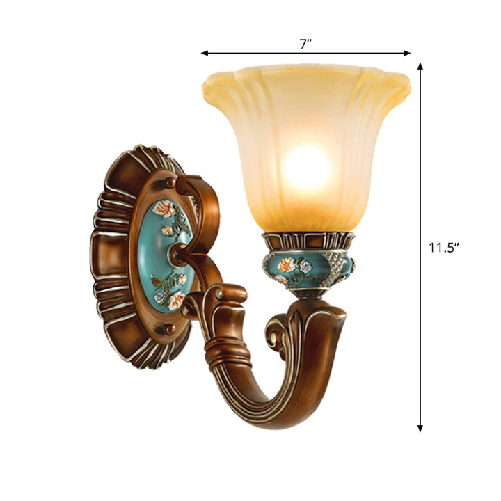 Skørter | Brown 1-Head Wall Light Farmhouse Opal Glass Floral Etching Pattern Wall Light Lighting