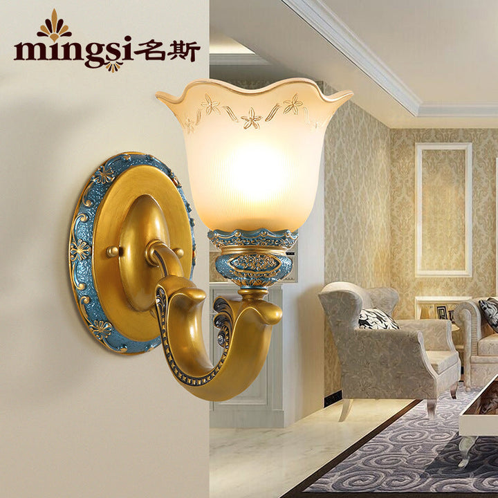 Skørter | Etched Glass Gold Wall Lamp Printed Flower 1-Lamp Warehouse Wall-mounted Lighting for Corridor