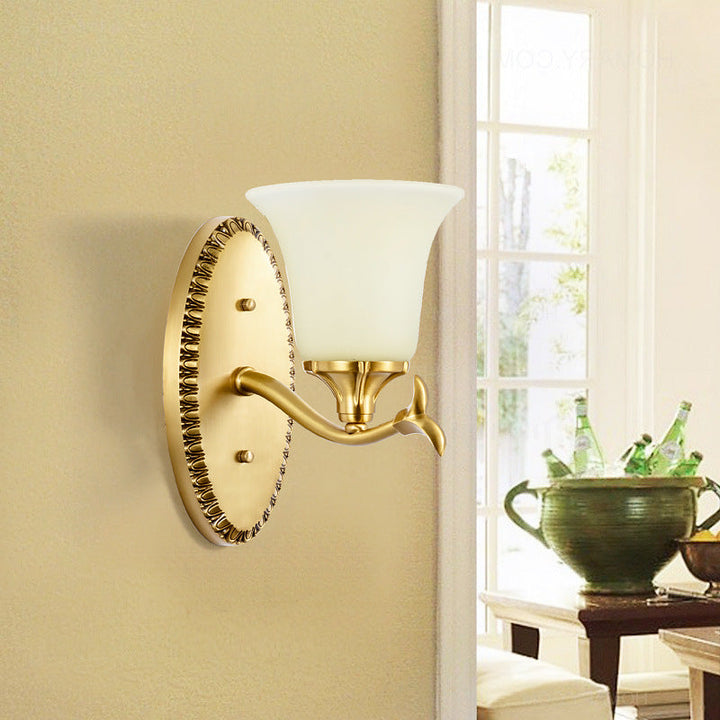 Skørter | Rural Bell Wall Lighting 1/2-Light Cream Glass Wall Lamp with Oval Back Plate in Brass