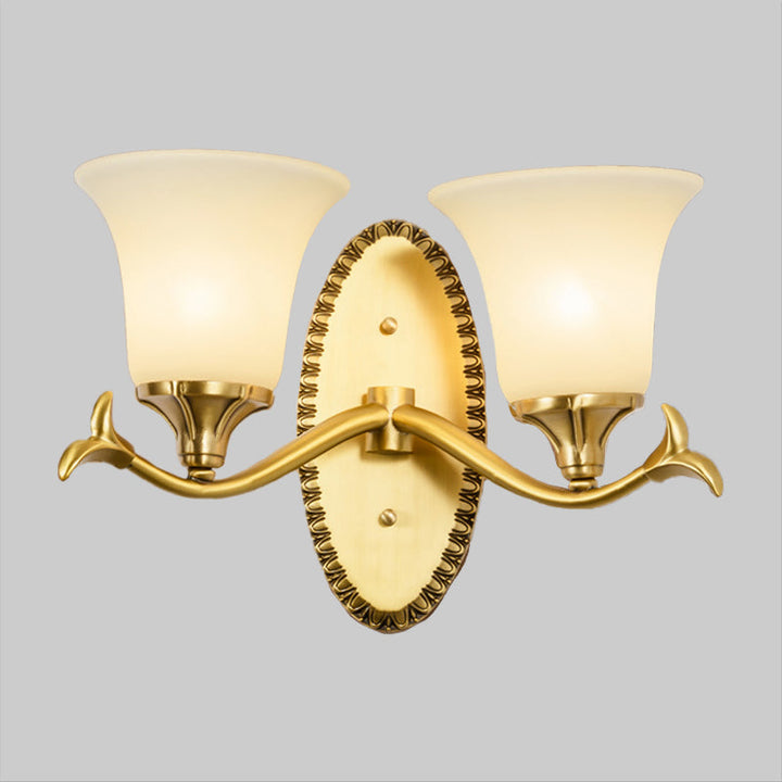 Skørter | Rural Bell Wall Lighting 1/2-Light Cream Glass Wall Lamp with Oval Back Plate in Brass