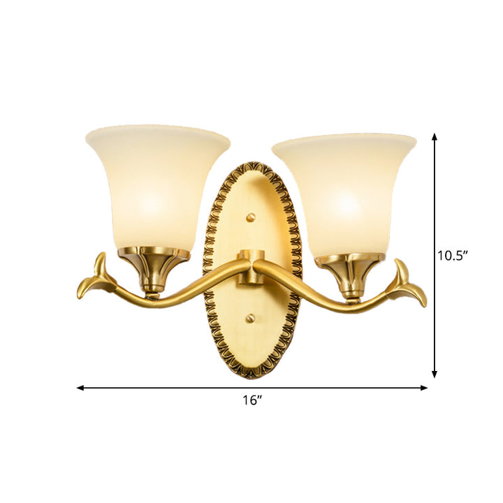 Skørter | Rural Bell Wall Lighting 1/2-Light Cream Glass Wall Lamp with Oval Back Plate in Brass