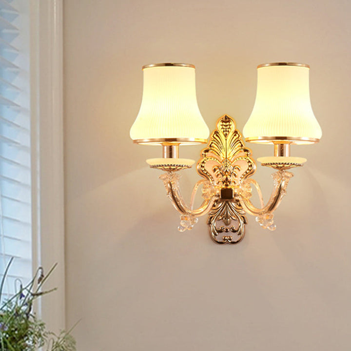 Skørter | 2 Heads conical wall light Rustic Gold Milk glass wall mounting lighting with crystal ball drop