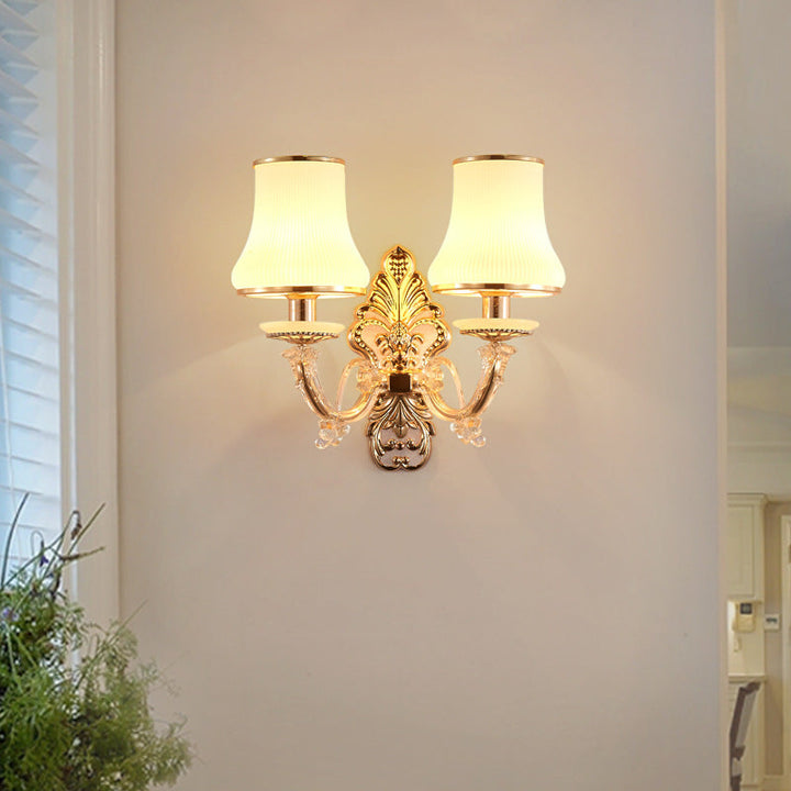 Skørter | 2 Heads conical wall light Rustic Gold Milk glass wall mounting lighting with crystal ball drop