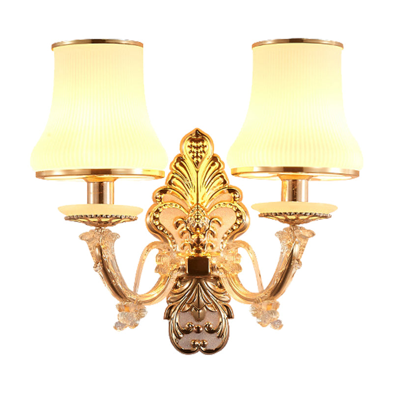 Skørter | 2 Heads conical wall light Rustic Gold Milk glass wall mounting lighting with crystal ball drop