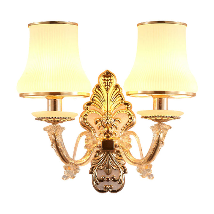 Skørter | 2 Heads conical wall light Rustic Gold Milk glass wall mounting lighting with crystal ball drop