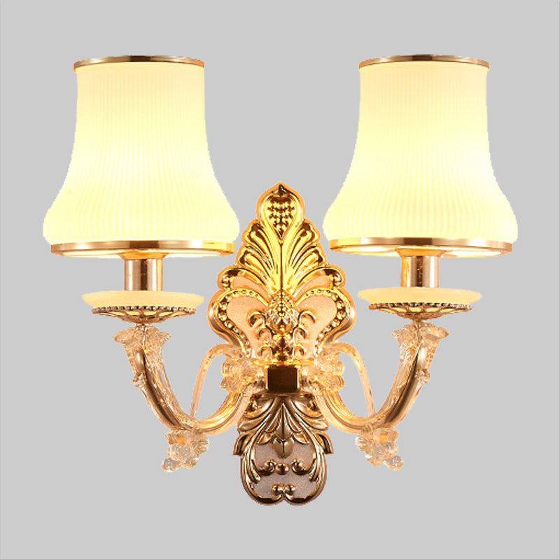 Skørter | 2 Heads conical wall light Rustic Gold Milk glass wall mounting lighting with crystal ball drop