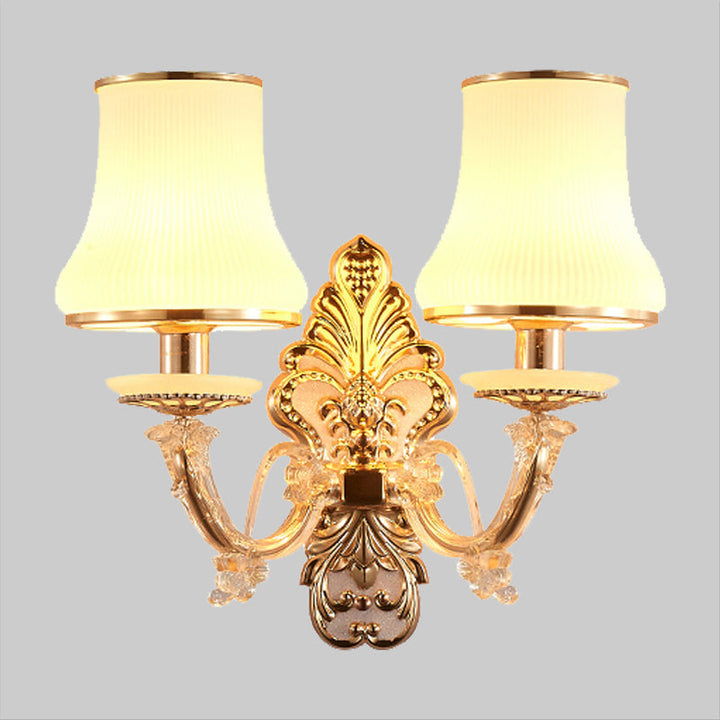 Skørter | 2 Heads conical wall light Rustic Gold Milk glass wall mounting lighting with crystal ball drop