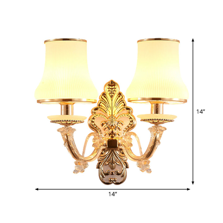 Skørter | 2 Heads conical wall light Rustic Gold Milk glass wall mounting lighting with crystal ball drop