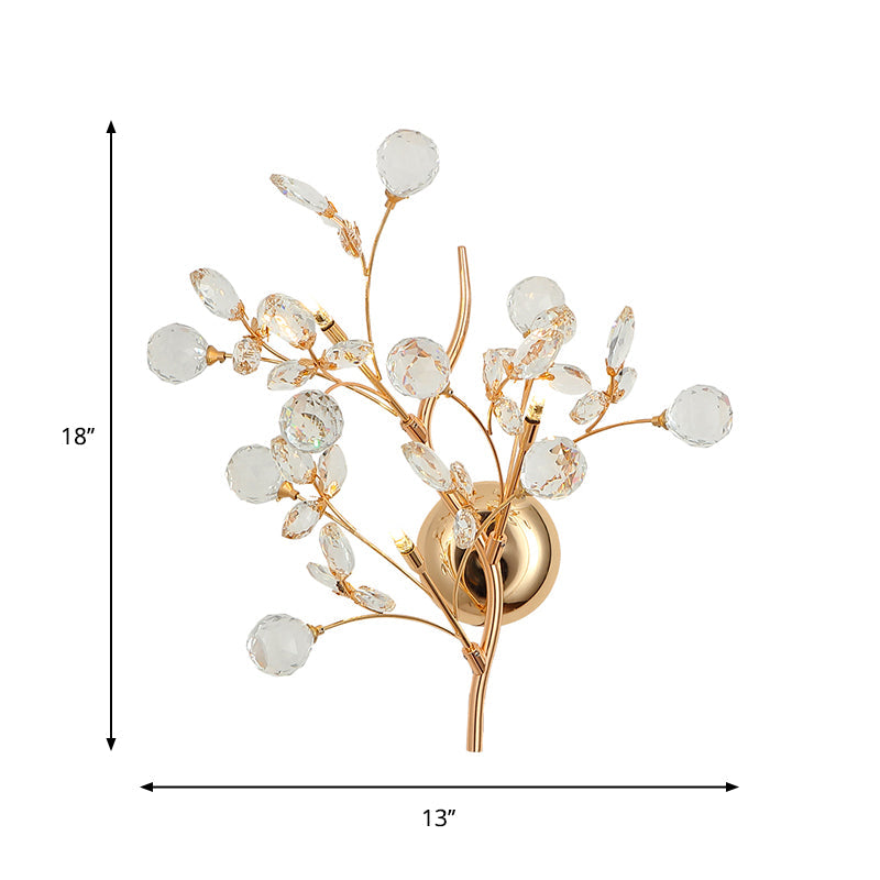 Skørter | Chamfered Crystal Branch Wall Light Modernist 2/3 Heads Wall Mounted Lighting Fixture in Gold